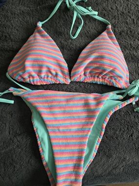 Striped Pastel Triangle Bikini Set - Mint, Pink & Blue NEW W/O TAGS